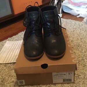 Toms lunata Lace Up Black Metallic Bootie